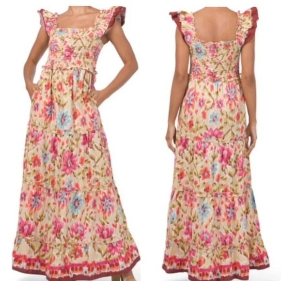 House of Harlow 1960 Dresses & Skirts - HOUSE OF HARLOW 1960 Zoey Boho Ruffle Floral Print Smocked Maxi Dress Size Small